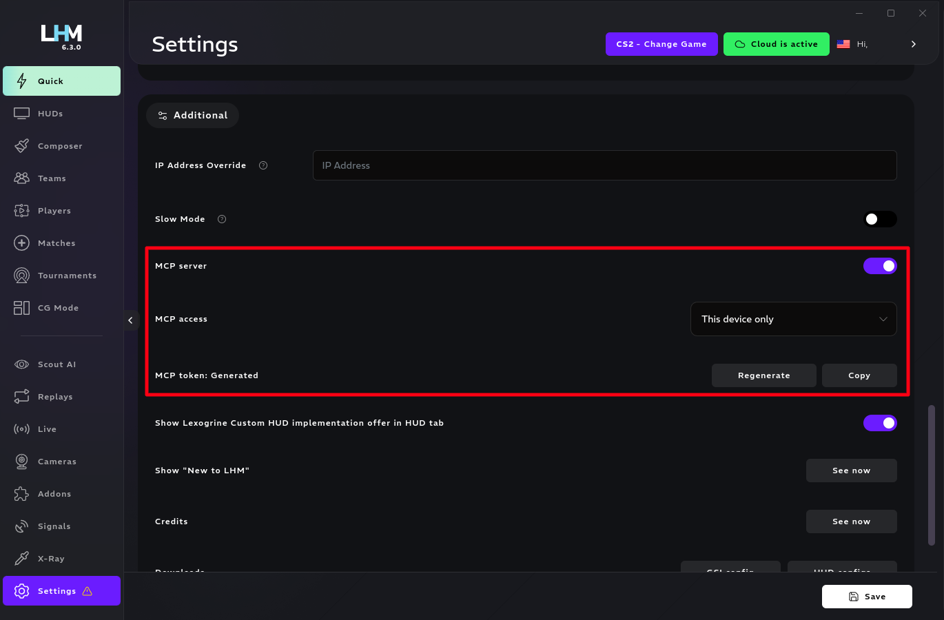 MCP Settings in LHM